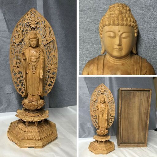 e314 木彫 仏像 観音様 木箱入り 仏教美術