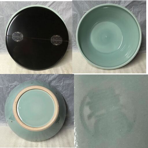 e369 飛青磁 水指 漆蓋 平安 景雲 共箱 茶道具