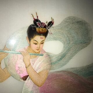 【ネット決済】北朝鮮 平壌 万寿台 刺繍画 額縁 作家 リーウオ...