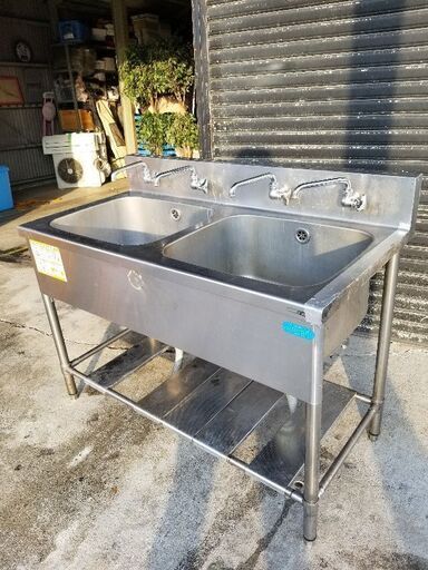 クリナップ 2槽シンク 2槽流し台 蛇口4個 W1200×D600×H800 棚 クリナップ 2槽シンク 2槽流し台 蛇口4個 W1200×D600×H800 棚