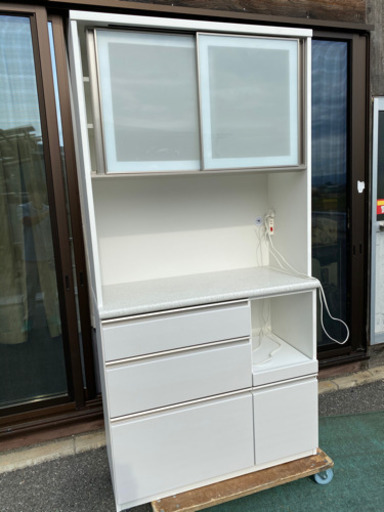 2017年製 食器棚 オープン キッチンボード 幅100 ニトリ アルミナ2  白 ホワイト レンジボード 水屋