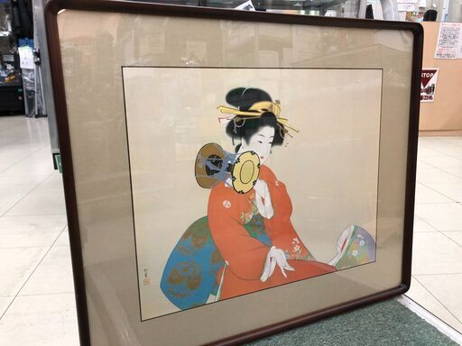 【店頭お渡し】文化勲章　上村松園 　『鼓の音』　美人画　日本画　複製　額装　インテリア　コレクションに