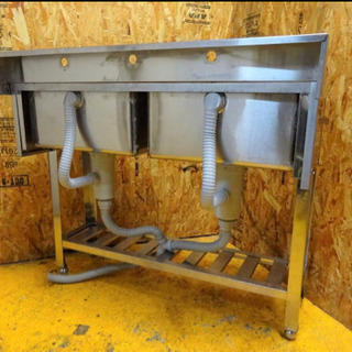 (90-0) 業務用 ステンレス 二槽シンク W1000D450H800BG90 中古品 流し台 厨房機器 飲食店 店舗