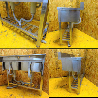 (90-0) 業務用 ステンレス 二槽シンク W1000D450H800BG90 中古品 流し台 厨房機器 飲食店 店舗