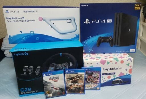 PS4 Pro1T+ PS VR+ VRシューティングコントローラ+レーシングホイールG29