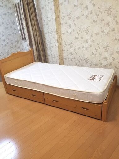 ⑦配達込み ニトリ シングルベッド 引出し付き 木製フレーム マットレス