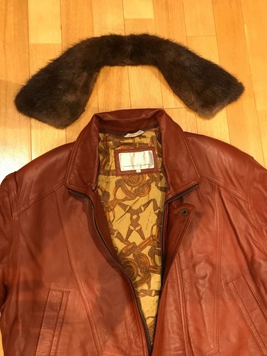 紳士用レザージャケット/ハーフコート　本革（ミンクの襟付き）　Schillaci Leather イタリア製本革　サイズL (30000円→25000円）