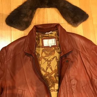 紳士用レザージャケット/ハーフコート　本革（ミンクの襟付き）　Schillaci Leather イタリア製本革　サイズL (30000円→20000円）