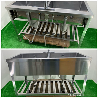 業務用 ステンレス 2層シンク流し台 蛇口付き 飲食店 W1200xD600xH800mm