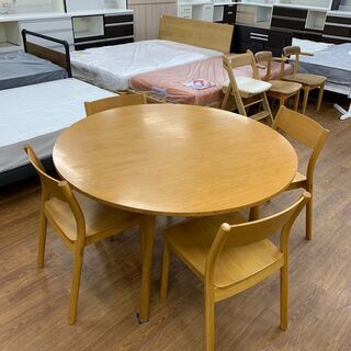無印良品 丸形ダイニング5点セット ※天板スレ・キズ大 イス座