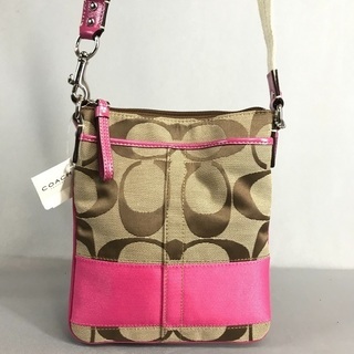 COACH コーチ ピンク＆シグネチャー 斜めがけショルダーバッグ F42619 