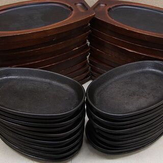 ステーキ皿 鉄板 24枚セット 鉄板皿 プレート木製台付 予備プレート3枚