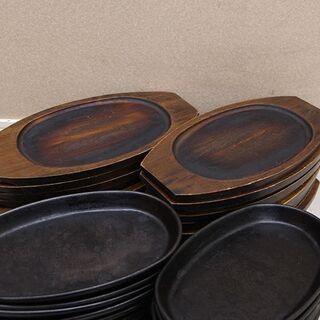 ステーキ皿 鉄板 19枚セット 鉄板皿 プレート木製台付(J765wY)⑥