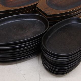 ステーキ皿 鉄板 19枚セット 鉄板皿 プレート木製台付(J765wY)⑥