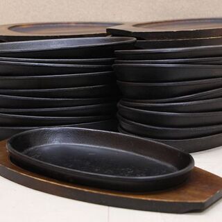 ステーキ皿 鉄板 19枚セット 鉄板皿 プレート木製台付(J765wY)⑥