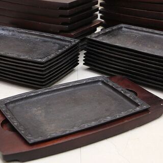 アサヒ ステーキ皿 角唐草大 17枚セット 鉄板皿 プレート木製台付