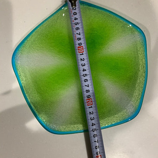 琉球ガラス　皿　緑　透明　水色