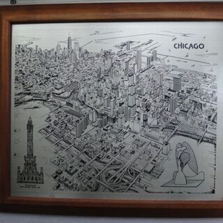 エッチング　壁掛け　絵柄は米国シカゴのダウンタウン