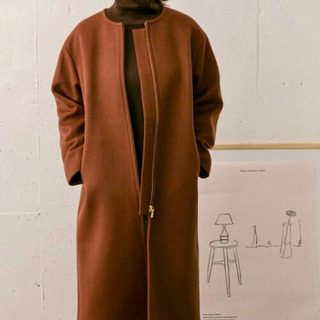【新品】DOORS ノーカラーウールコート　red brown