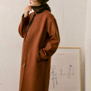 【新品】DOORS ノーカラーウールコート　red brown