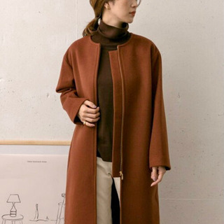 【新品】DOORS ノーカラーウールコート　red brown