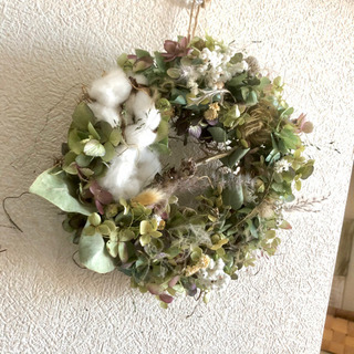 受注制作 鳥達の戯れる紫陽花リース