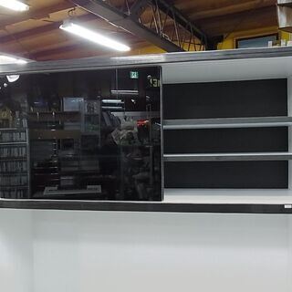 キッチン収納家具　ガラス引戸レンジボード　ダークブラウン　フルオープンスライドレール　食器棚　キッチンボード　家電