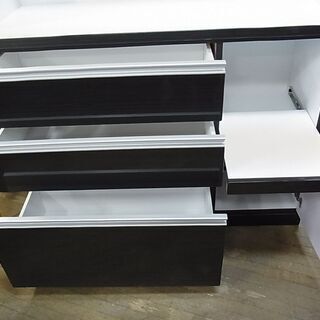 キッチン収納家具　ガラス引戸レンジボード　ダークブラウン　フルオープンスライドレール　食器棚　キッチンボード　家電