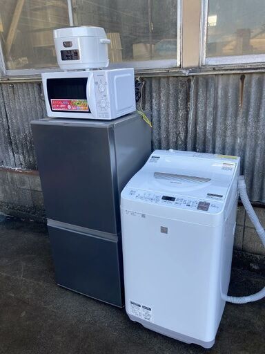 家電4点セット,シャープ,ES-T5E5-KW,洗濯機,2018年製,5.5kg,アクア,AQR-16E5,冷蔵庫,2018年製,157L,電子レンジ,炊飯器,中古,東京都内近郊、名古屋市内近郊無料配送いたします