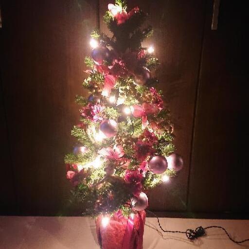 オーナメント付きクリスマスツリー 100cm 点滅ライト付き