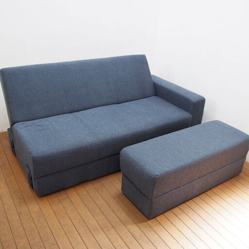 【良品】使用半年 布張りソファベッド(タキノウ3 GY) 幅193×奥行101×高さ77cm (HA64)