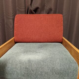 【ネット決済】木製ソファ(1人用)　グレー＆赤