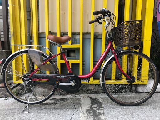 《レンタサイクル店使用　自転車整備士整備済み！》㊿中古車　電動アシスト　26インチ　Panasonic　レッド　3段変速付