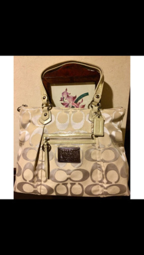 超美品☆COACH ポピー シグネチャトートショルダーバッグ ゴールドベージュ系