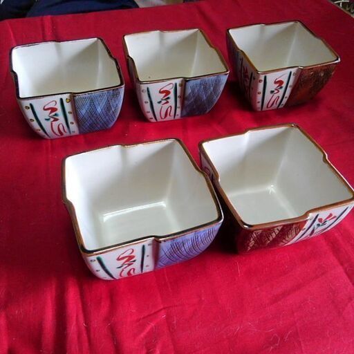 九谷焼/四角小鉢5個セット/新品