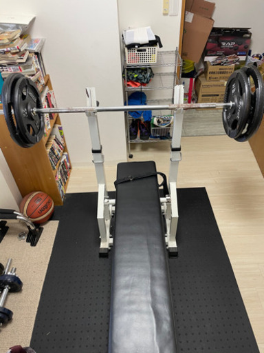 ベンチプレス台、プレート15kg2枚、10㎏2枚、バー、スクワット台セット 