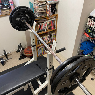 ベンチプレス台、プレート15kg2枚、10㎏2枚、バー、スクワット台セット