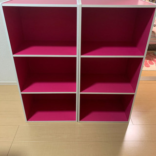 カラーボックス　3段　ピンク