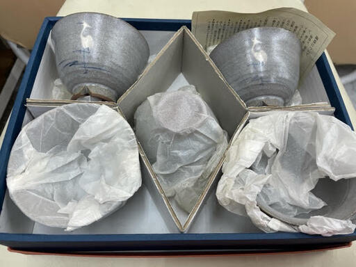 たち吉　サギ絵　お茶のみ　湯呑　コップ　鷺　5客セット　5人用　O112