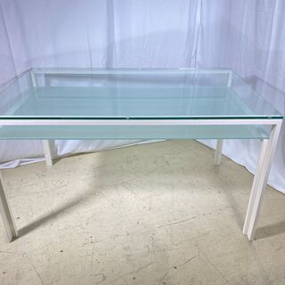 ダイニングテーブルセット テーブル チェア 3点セット 白 ガラス天板 中古品