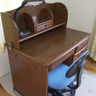 木製学習机＆椅子＆デスク照明＆デスク用フロアマット③