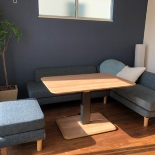 美品】IDC大塚家具 duo 3人掛けソファ グレー オットマン