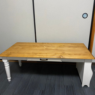 【ネット決済】木製テーブル　ローテーブル　ホワイト　ナチュラル　