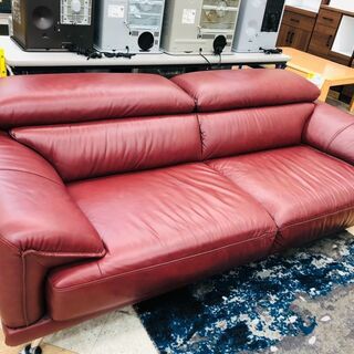 ハイバックソファ　3人掛けソファ　レザー調ソファ