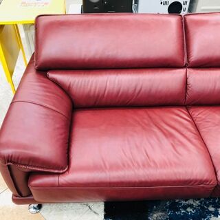ハイバックソファ　3人掛けソファ　レザー調ソファ