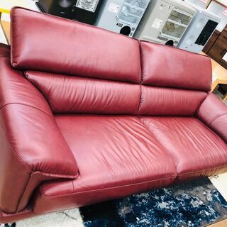 ハイバックソファ　3人掛けソファ　レザー調ソファ