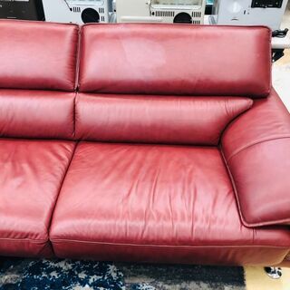 ハイバックソファ　3人掛けソファ　レザー調ソファ