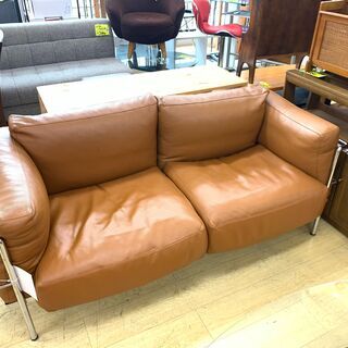 ① 本革 ソファ イタリア製 レザー ブラウン 2人掛け 77×170×80 買取