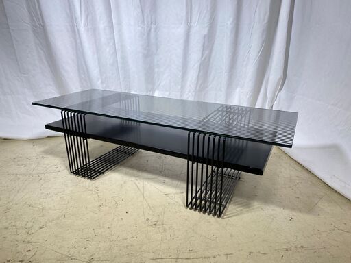 センターテーブル リビングテーブル ガラス天板 黒 中古品