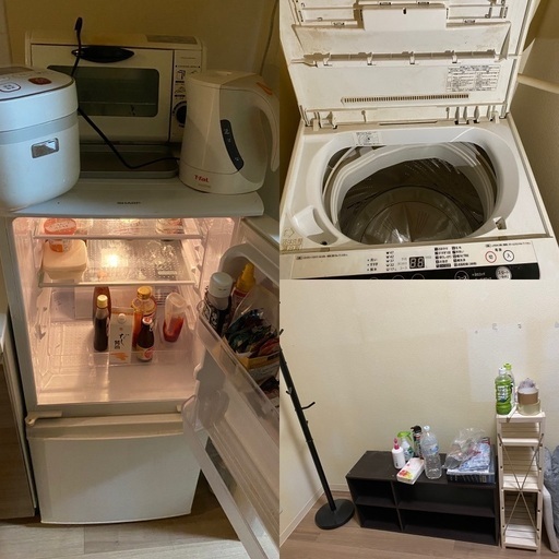 一人暮らし始められるセット(テレビ・電子レンジ・冷蔵庫・洗濯機・炊飯器・テレビ・ベッド・ケトルその他諸々